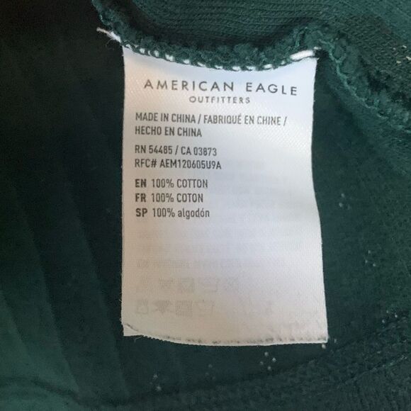 AMERICAN EAGLE Cotton Long Sleeve Mock Neck Cropped Top Forrest Green Size Small - Picture 9 of 9
